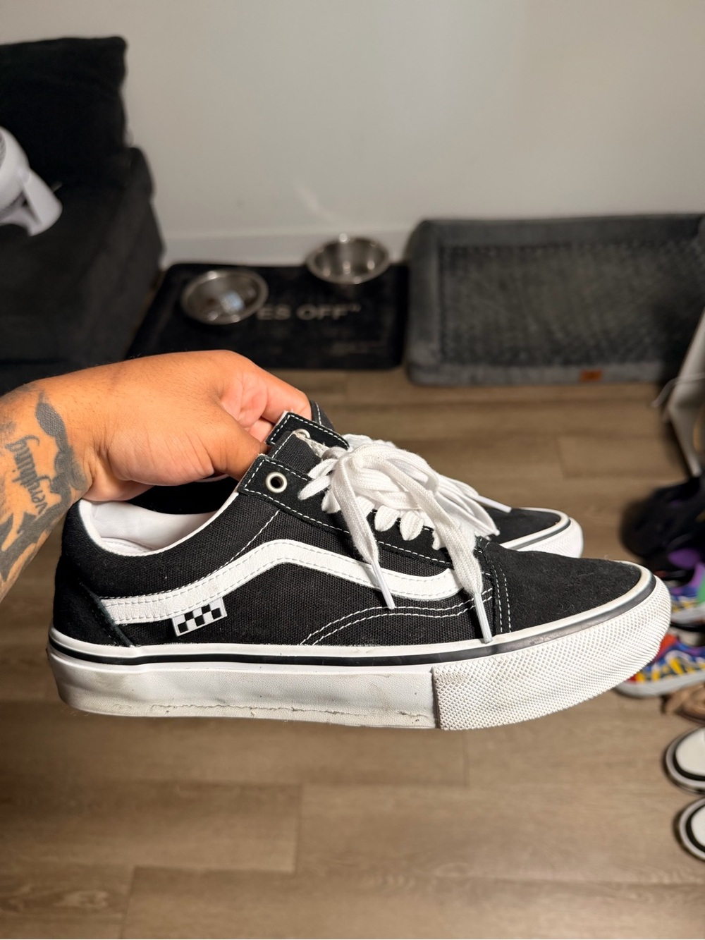 Vans Kids Old Skool Black & White Checkerboard Accent Sneakers